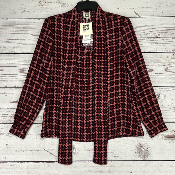 Anne Klein Tops - Anne Klein Red and Black Houndstooth Blouse